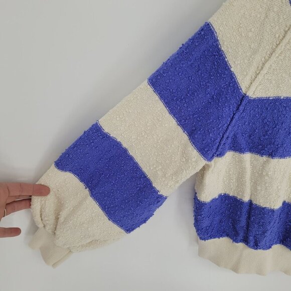 Free people womens small Found my friend Boucle Pullover blue white stripe knit - Picture 2 of 10
